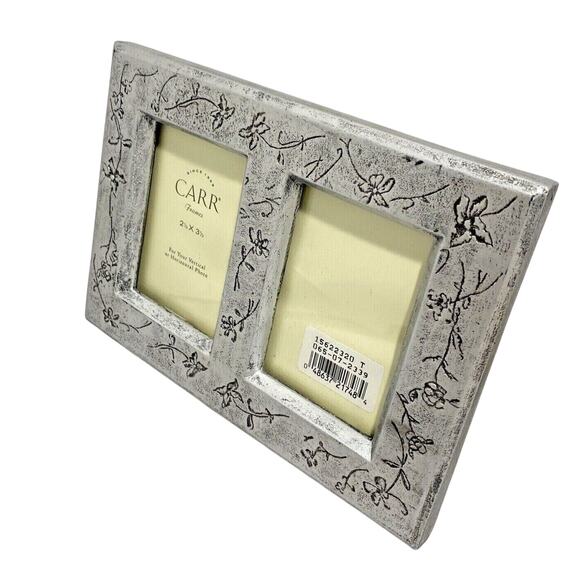 Carr photo frame textured silver tone wooden double picture holder 2.5” x 3.5” - Picture 5 of 5